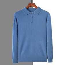 Men Shirts Knitted Collared Buttons Sweater Cashmere Pullover Solid Jumpers