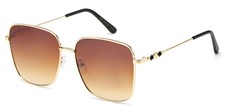 Ladies Modern Square Sunglasses Silver Frame Brown Lens Gradient UV400 Nickel