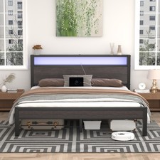 Full/Queen/King Size Bed Frame with 2-Tier Storage and LED Lights Headboard