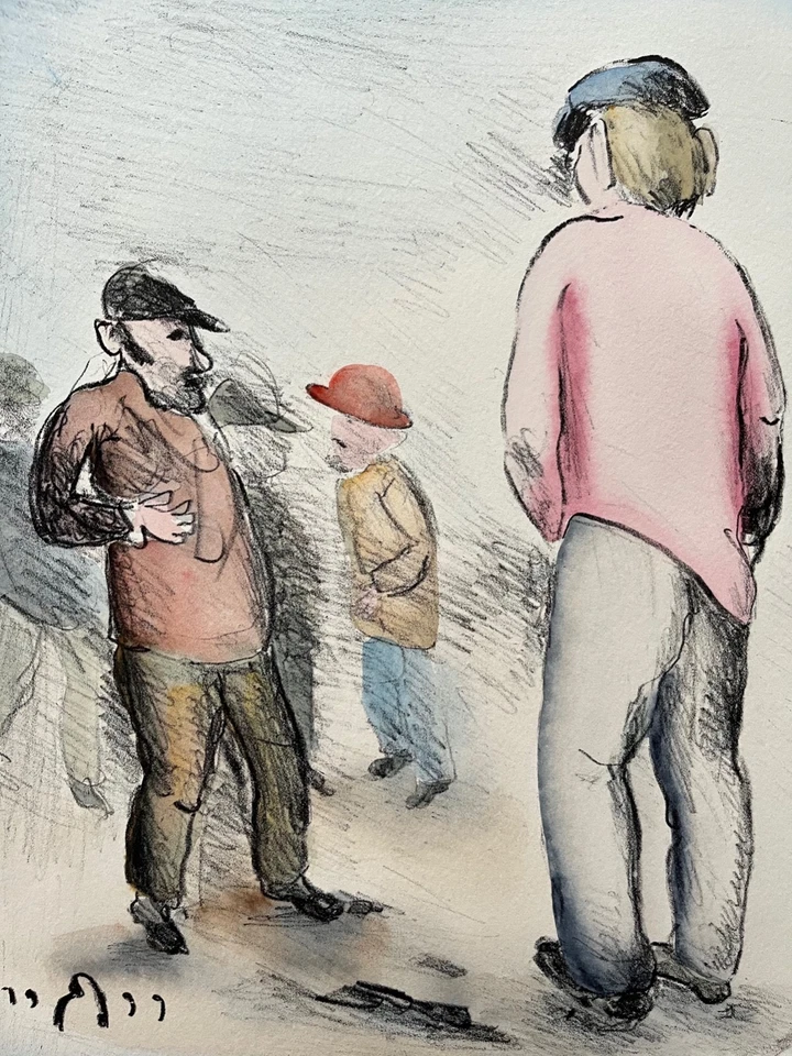 Kurt Mühlenhaupt Signierte aquarellierte Orig. Lithographie - Drei Männer... - Bild 2 von 4