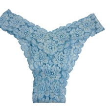 Vintage Thong Panties Size Medium Bikini Lace Nylon Blue Sheer Embroidered Y2K