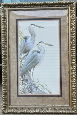 Art LaMay Double Signed Extra Large Framed GREAT BLUE HERONS 643/3500 Print