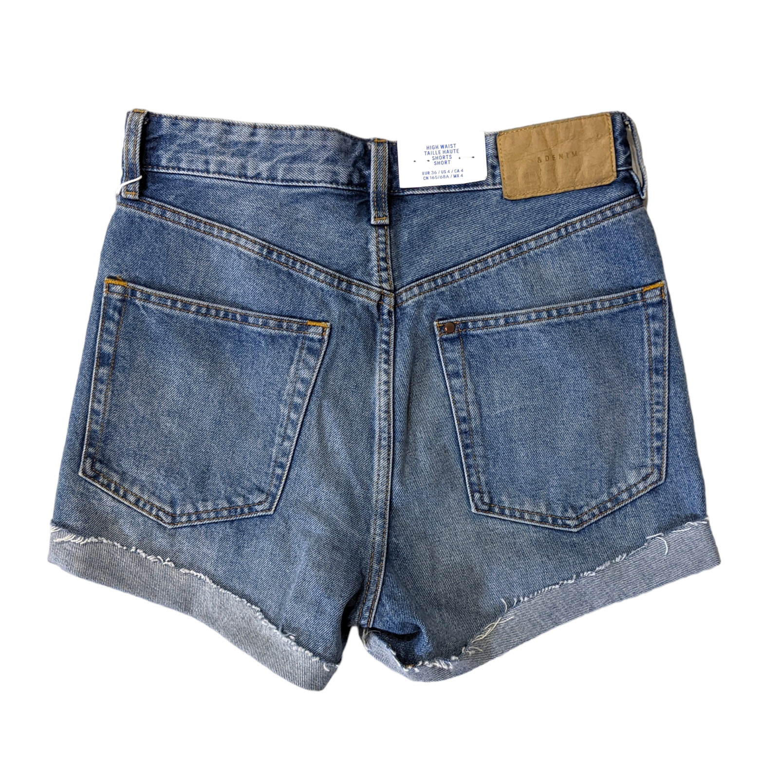 H&M High-Waisted Jean Shorts Women's 6 Cuff Raw Hem Blue Denim Medium Wash NWT thumbnail 2