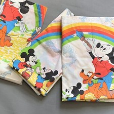 Vintage Mickey Mouse Walt Disney Characters Curtains Set Of 3 Panels Rainbow
