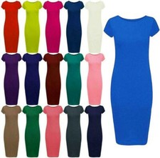 Women Ladies Plus Size Short Cap Sleeve Plain Bodycon Maxi Midi Dress 8-26
