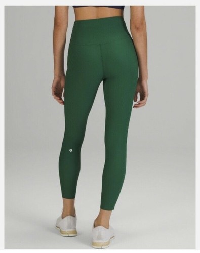 Lululemon Base Pace HR Ribbed Tights Green Womens Size 4 25 Inch Inseam.