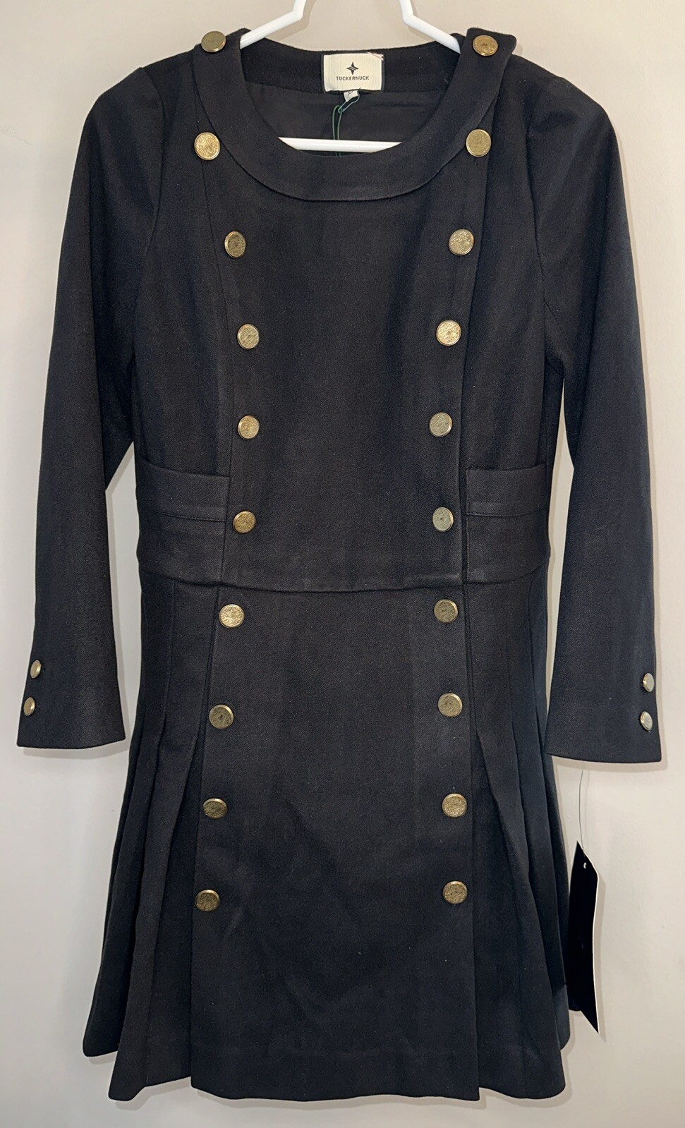 Tuckernuck Black Whitney Pleated Mini Dress Gold Button - Size XS