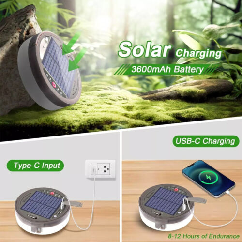 Stringa Luci Campeggio 4 in 1 Solare/USB Ricaricabile Esterno Impermeabile Tenda Lampada - Foto 14 di 18