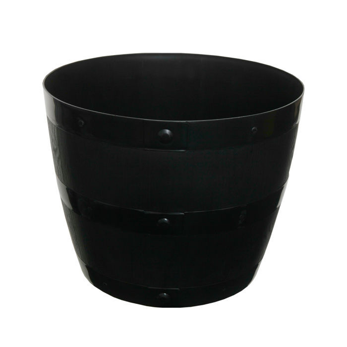 Whitefurze Plastic Wood Grain Effect Barrel Tub Planter Pot - 50cm