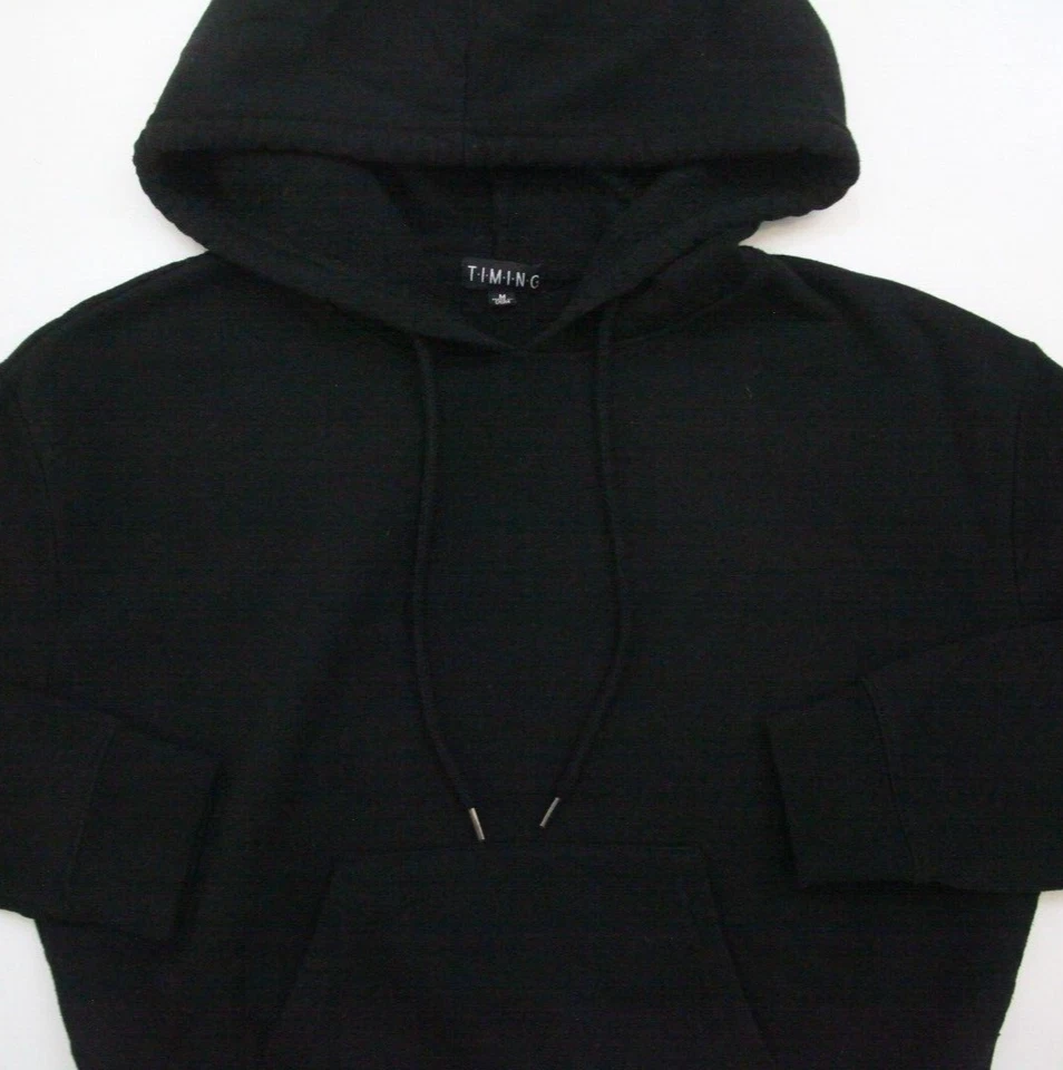 Medium Timing Black Hooded Sweatshirt Top Women's Solid Polyester Cotton WS430 - Image 2 of 4