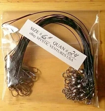 24ct 6" BLACK Steel COATED 7 STRAND BRAIDED Fishing Leaders Snaplock 30lb