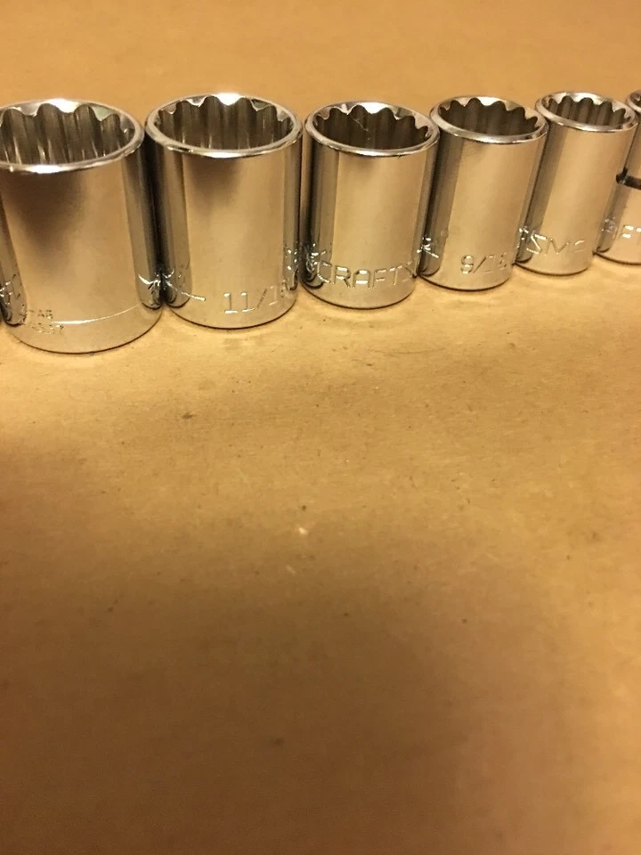 Craftsman Socket Set 3/8" Drive 10 Piece 12 Pt Point SAE Inch Chrome 1/4- 13/16 - Image 3 of 4
