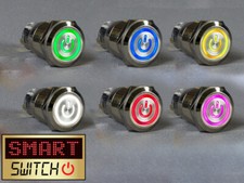 SmartSwitch 22mm 12/24V Chrome Metal Momentary POWER ICON Illuminated LED Switch