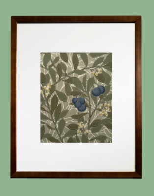 Einzigartiger William Morris gerahmter Druck ''Arbutus - Silber & Kobalt'' Frühling Wanddeko