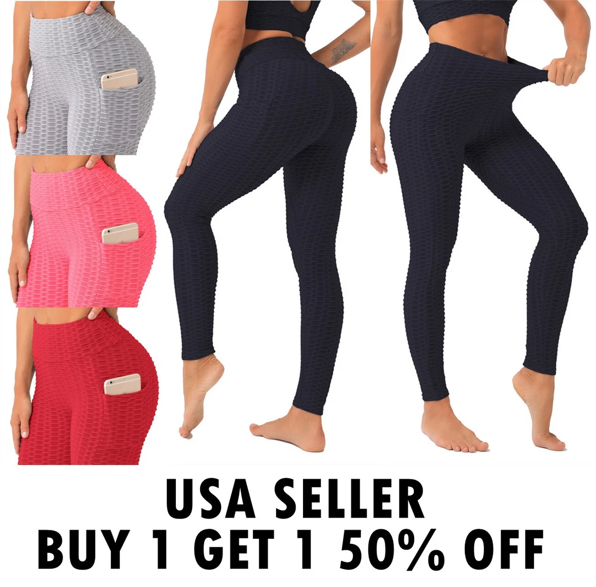 Women Anti Cellulite Butt Lifting High Waist Yoga leggings with pocket  Pants