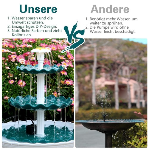 Solar Springbrunnen 3 Stufige Vogelfütterer für Draußen,Vogelbad Solarbrunnen - Bild 4 von 9
