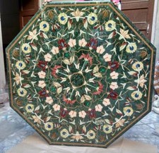 4' Coffee Green Marble Table Top Inlay Art Dining Center Malachite G12