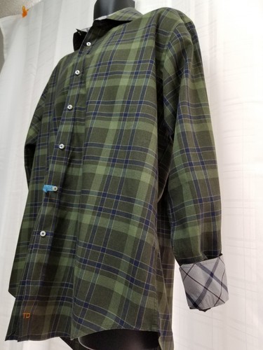 Thomas Dean Mens Shirt Green Blue Flip Cuff Long Sleeve Pima Cotton Size Large - Picture 6 of 12