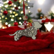 Wire Haired Dachshund Ornament  Handcrafted Wooden Dog Keepsake  Rainbow