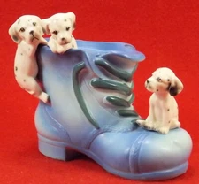 Mid-Century Modern Lipper & Mann Figural Boot Coin Bank With Dalmation Puppies