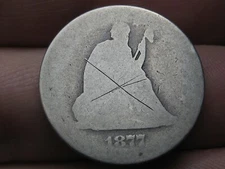 1877 P, S or CC Silver Seated Liberty Quarter- Lowball, Heavily Worn