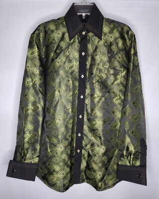 Ferrecci Italy Green Paisley Long Sleeve Button Down Dress Shirt Men's Size  M | eBay