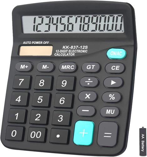 12-Digit Dual Power Desktop Calculator with Large Display
