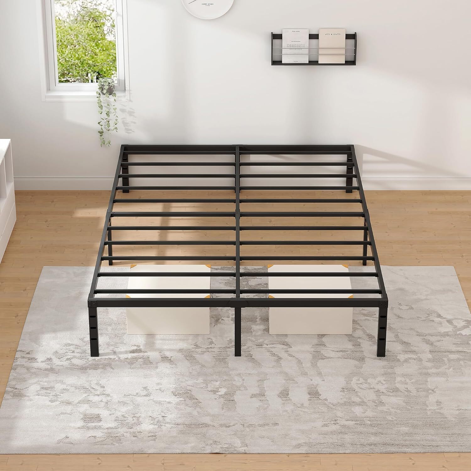 Sleek Metal Platform Bed Frame with Underbed Storage Queen Size-image