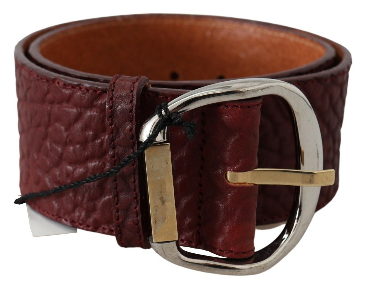 GF Ferre Belt Bordeaux Wide Leather Waist Gold Silver Buckle  display picture 1
