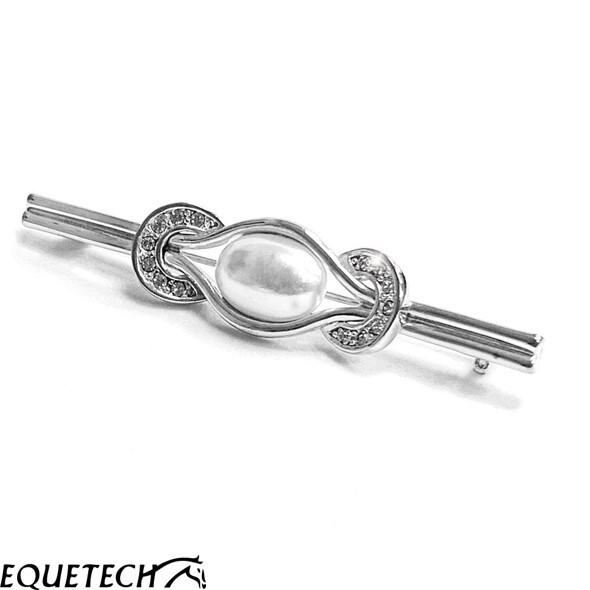 Pearl & Horseshoes Stock Pin by Equetech   Faux Water Pearl  Crystal Horseshoes