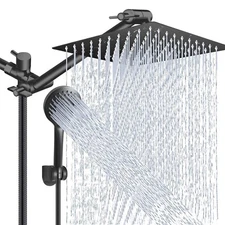 Black 8inch Rain Square Shower Head with Handheld Spray High Pressure Adjustable