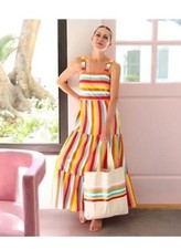 NEW! J. Crew Tiered Maxi Dress Sz XS Rainbow Stripe Sundress Cotton Full Length