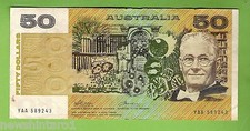 #D177.  FIRST PREFIX  1983  AUSTRALIAN  $50   BANKNOTE  YAA 589243