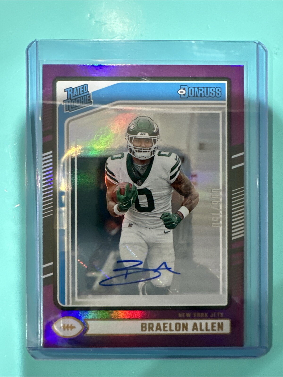 2024 Donruss Braelon Allen Purple Hologram Rated Rookie Autograph #096/150 Jets