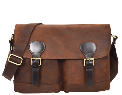 Mens Real Leather Messenger Organiser Laptop Bag Briefcase