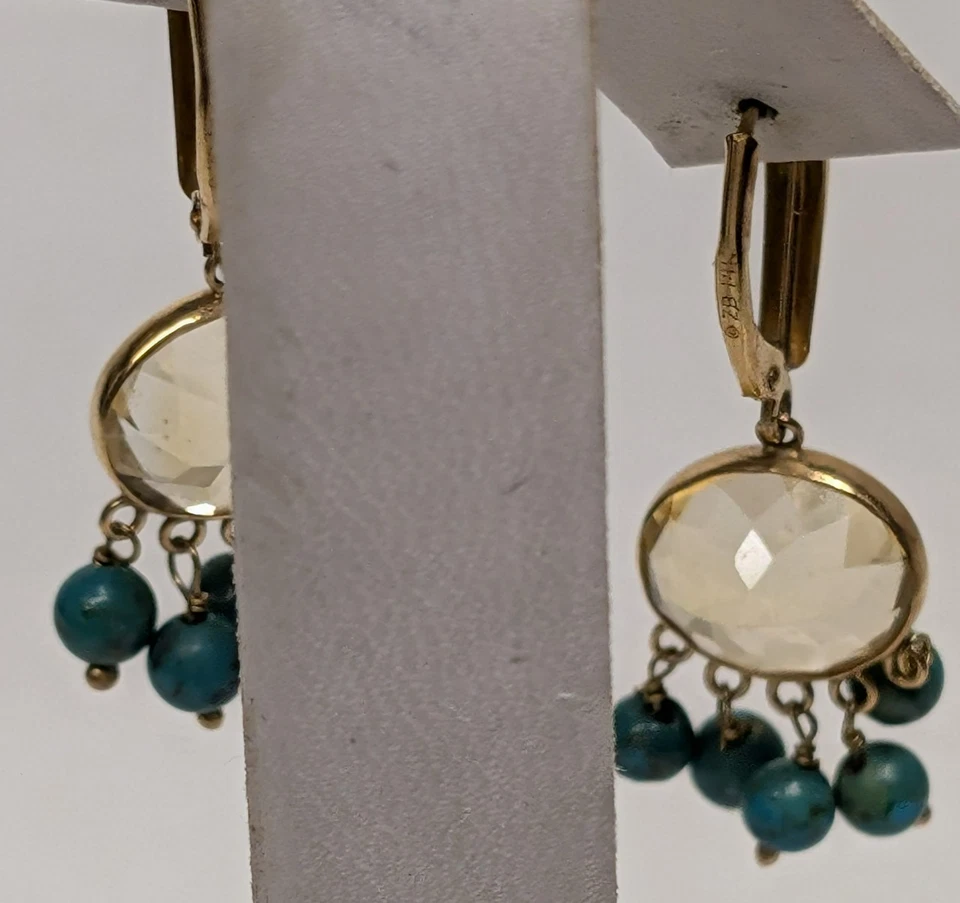 Juego de pendientes vintage de oro amarillo de 14k turquesa citrino 4,1 gramos en total Foto 4 de 4