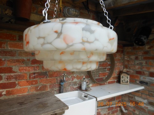 GORGEOUS 1930'S ART DECO STEPPED CEILING FLY CATCHER MARBLED GLASS LIGHT SHADE - Picture 18 of 19