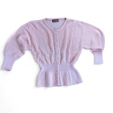 Vintage 70 s Worthington Cardigan Pink Knit Pearl Buttons