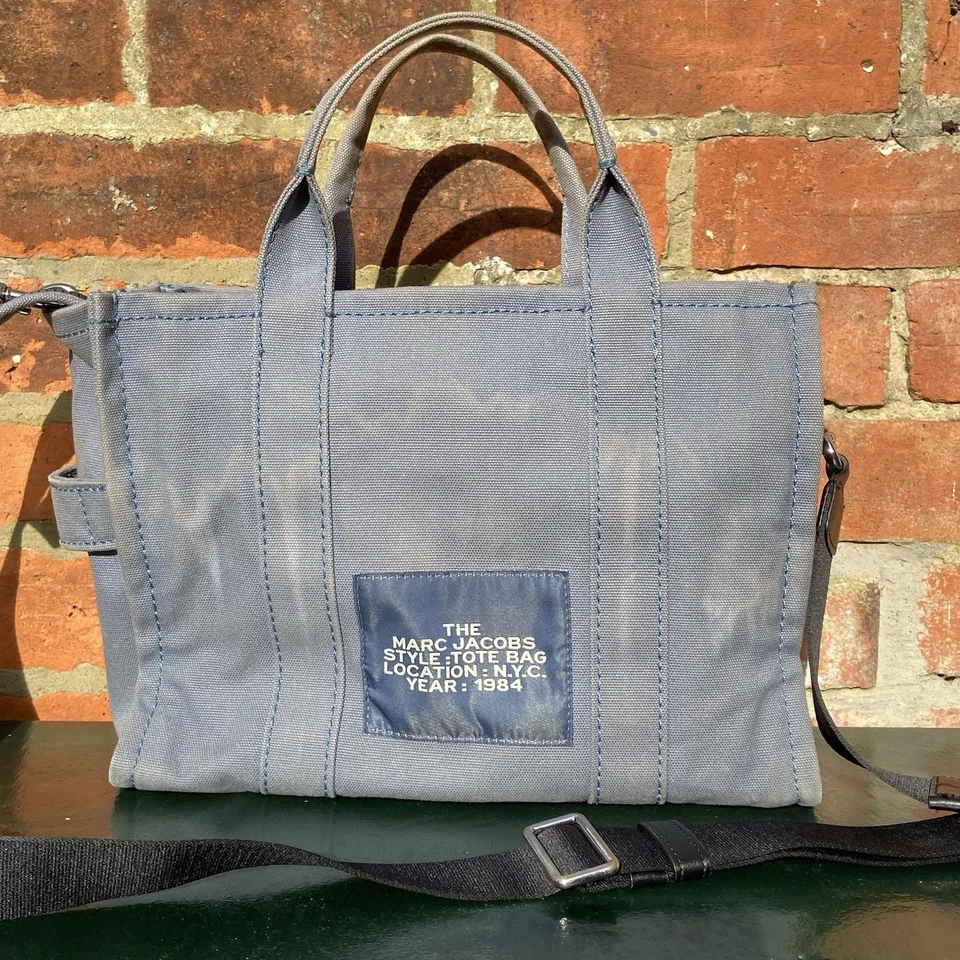 Marc Jacobs The Medium Tote Bag Blue Shadow Canvas Crossbody Strap Designer - Image 2 of 4