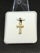 Solid 10K Yellow Gold CZ Cross Pendant - Dainty
