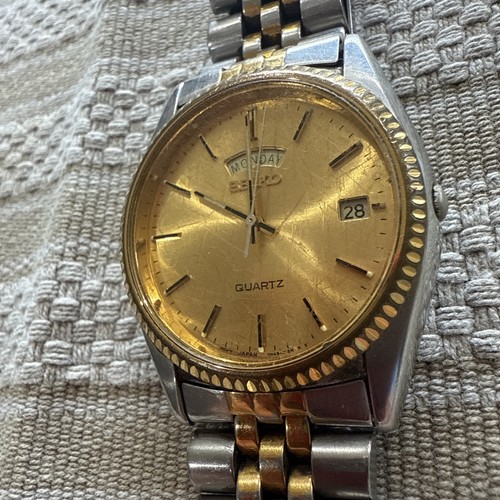 Seiko Presidential Watch Men 36mm Gold Dial Twotone Day Date 7n43-8119 New Batt