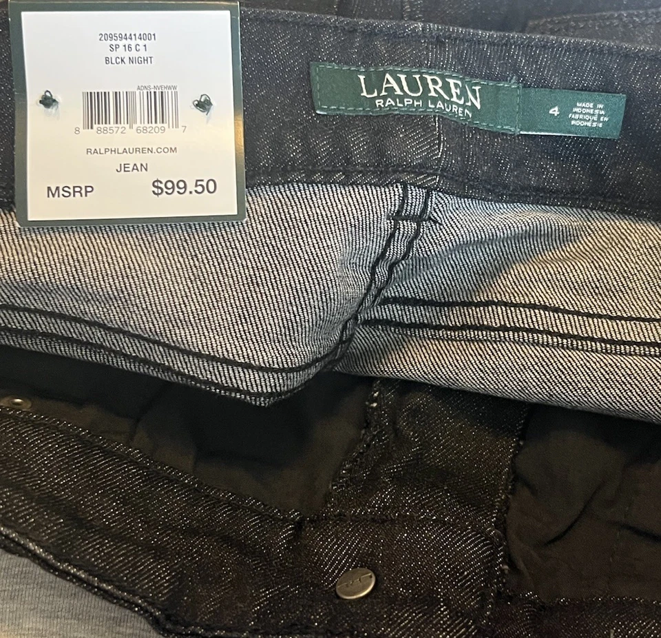 NWTLauren Ralph Lauren Heritage 牛仔牛仔裤女式 4 码 Premier 直筒黑色 — 第 2/4 张图片