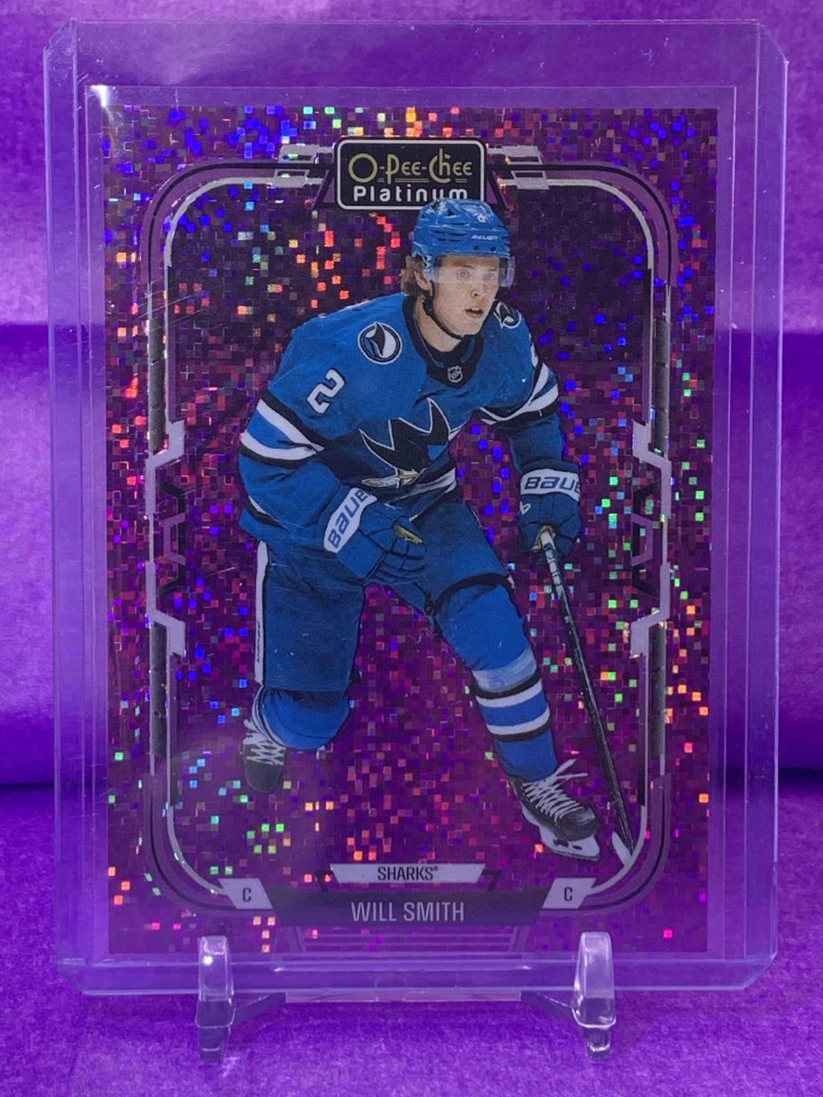 2025-26 OPC Platinum Will Smith Violet Pixels /299 San Jose Sharks