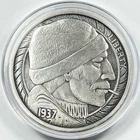 '1937' Fisherman Hobo Nickel 5 oz .999 Silver Antiqued Buffalo Art Round