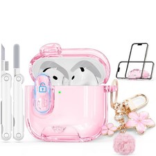for AirPods 4 Case 2024 with Safety Lock,Clear Pink