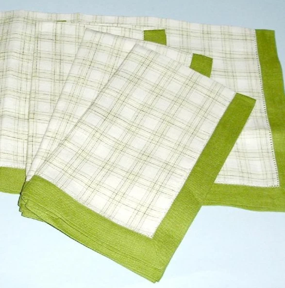 Servilletas de cena Sferra Mikela 100 % lino helecho verde a cuadros a rayas 4 piezas. 20x20" Nuevo Foto 3 de 4