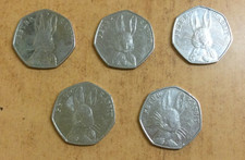 2016 Peter Rabbit 50p, Qty 5, Circulated, Sold as seen