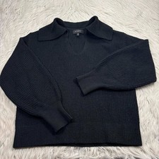Banana Republic Women's M Black Oversized Ribbed Johnny Collar Sweater Preppy