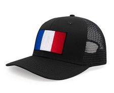 French Flag Hat for Men Women - France Snapback Trucker Baseball Cap (All Black)