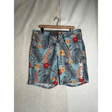 Hurley Mens Board Shorts Size 34 Blue Tropical Floral Palm Print Swim Trunks
